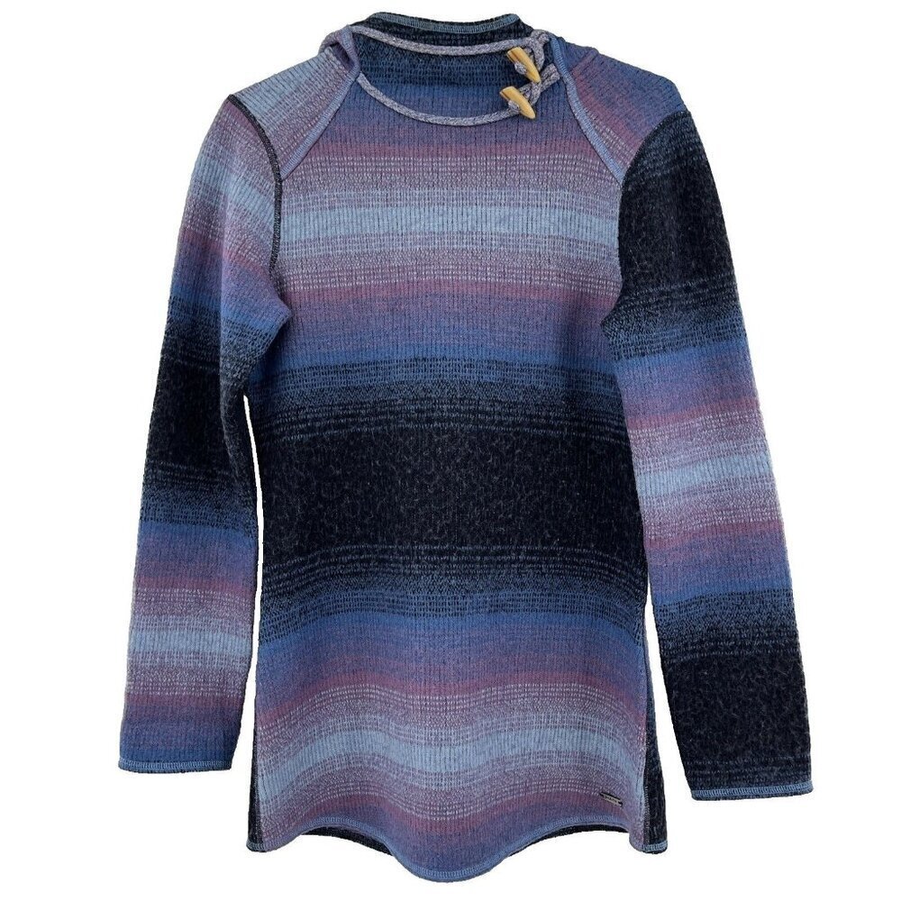 prAna Kirsten Tunic Sweater Ombre Blue Twilight Hooded Wool Blend Women's Sz S